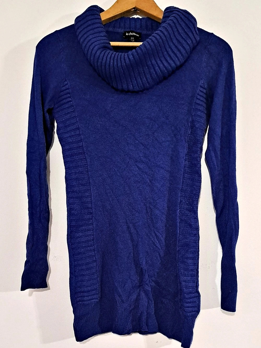 le chateau Blue Cowl Neck Sweater Size Medium Like New